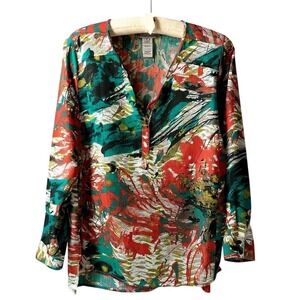 Sharon Young Women's SMALL Multicolor Abstract Print Long Sleeve Blouse Tunic